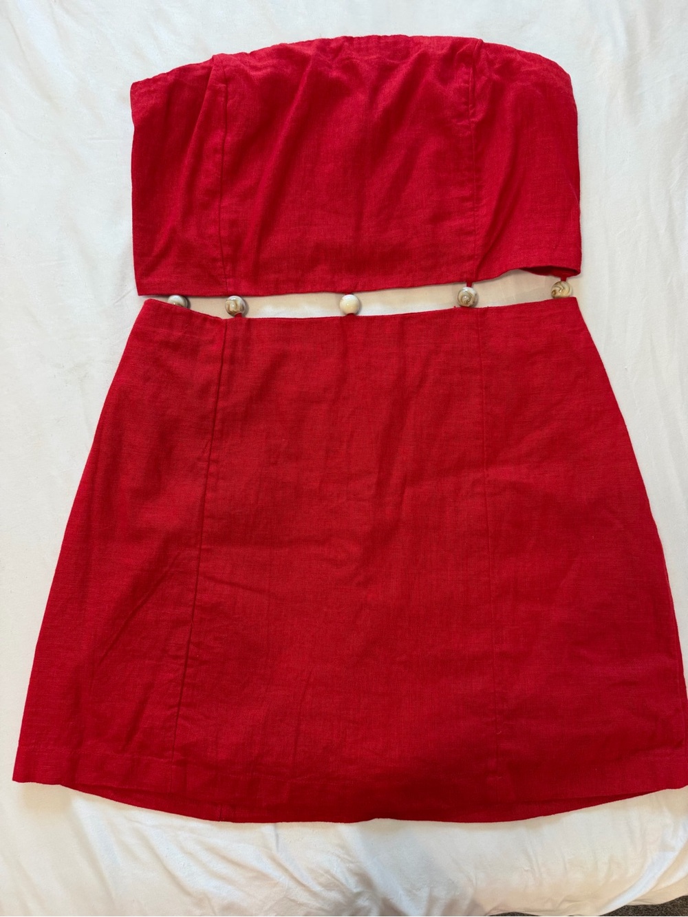 Abercrombie & Fitch Red Strapless Two-Piece Skirt Set with Button Accents